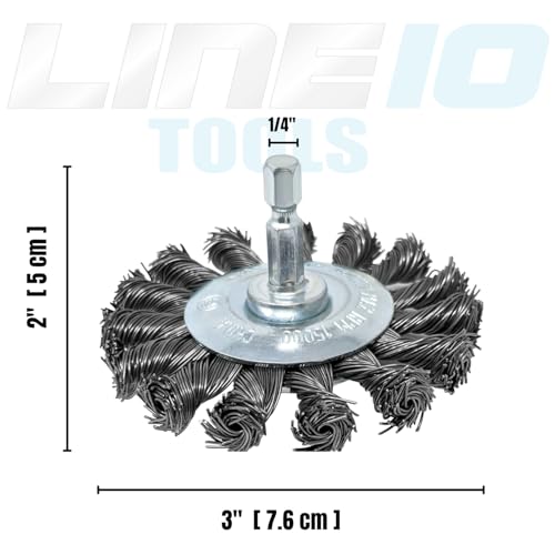 LINE10 Tools 5pk 3" Knotted Wire Brush for Drill Set, 1/4" Hex Shank Impact Twisted Wire Brush Attachments for Metal Welding Cleaning, Heavy Duty Round Circular Wheel Brushes Rust Paint Removal Kit