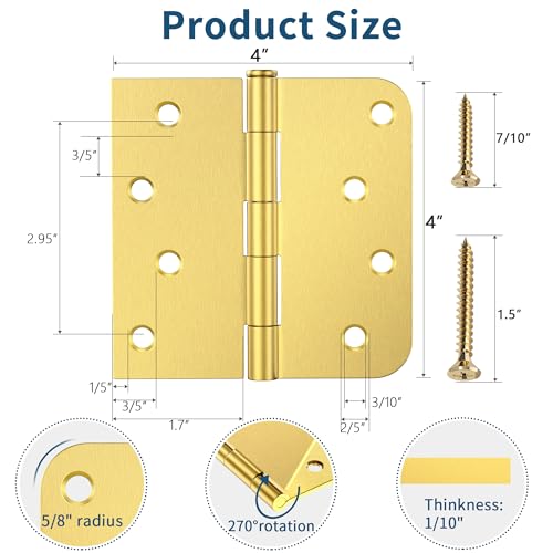 3 Pack Brushed Gold Door Hinges 4 Inch, Exterior Door Hinges - color: Brushed Gold, size: 4" 3 Pack