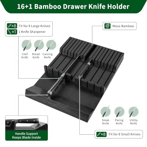 Utoplike Bamboo In-Drawer Knife Block Organizer, Drawer Knife Holder Black - color: Black, size: 16 Holder