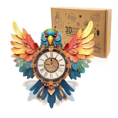 3D Wooden Puzzles for Adults-Parrot Clock Puzzle-Adult Crafts - color: Parrot Clock