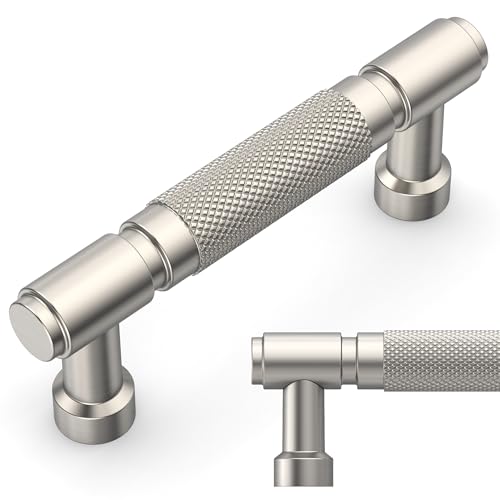 Amerdeco 10 Pack Brushed Satin Nickel knurled Cabinet Pulls 3" | Drawer Pulls Cabinet Hardware Kitchen Cabinet Handles for Bathroom ZH0072 - color: Brushed Satin Nickel, size: 3" hole center