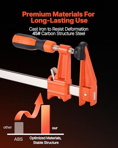 VEVOR Bar Clamps for Woodworking, 2-Pack 6 inch and 2-Pack 12 inch, Lockable F-Clamp with 600 lbs Load Limit, 2-1/2 inch Depth, Cast Iron and Carbon Steel, Wood Clamps for Woodworking Metal Working - size: 12"& 6" (4 Pack), style: Medium-Duty