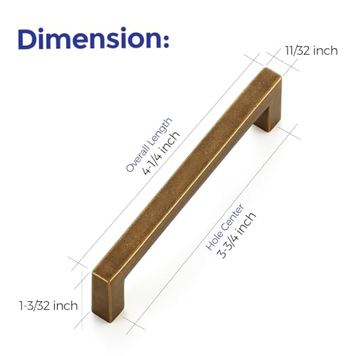 Ravinte Antique Brass Cabinet Handles Solid Cabinet Pulls 3-3/4 Inch 5 Pack | Zinc Alloy, Slim Square Bar Grip, Smooth Drawer Pull Feel, Kitchen Cabinet Update, For Cupboards, Dressers, Drawers, Hardware - color: Antique Brass, size: Flat Black 3-3/4'' Ho