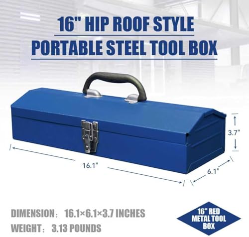2PACK Portable Tool Box, Metal Tool Box, 4 Non-Slip Foot Pads, Ideal for Trailer, Mechanic, DIY-ers, Car Toolbox, Workshops, Garages, Repair Shops,Blue - size: 2P-16.7in-Blue