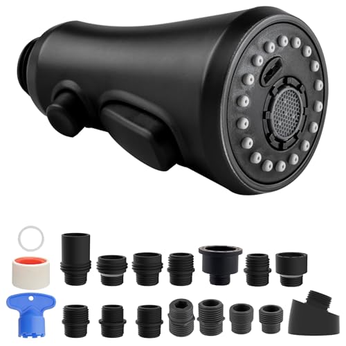 Hibbent Pull Down Spray Head for Kitchen Faucet, 3-Function Sink Nozzle - color: Matte Black, style: 1.8 Gallon Per Minute