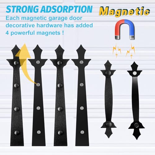 Magnetic Garage Door Hardware,Garage Door Magnetic Decorative Hardware with 4 Hinges + 2 Handles Gave Your Door a New Look,Garage Door Magnets Easy Install,Never Fade Garage Door Handle(Modern Style) - style: Modern