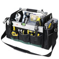 18 Inch Open Top Tool Bag, Tool Bags for Men with 30 Pockets, 1680D Waterproof Fabric, Foldable Electrician Tool Bag with Rotating Handle, Reflective Tool Organizer for Men, Green - color: Black-Green