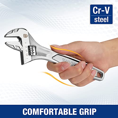 WORKPRO 8" Adjustable Wrench, Cr-V Steel, Chrome Plated Finish - color: Silver, size: 8 inch