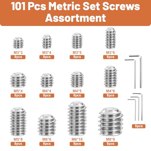 101-Pcs Metric Set Screw Assortment Kit, 304 Stainless Steel, M3-M8 - color: Silver-Metric-101 Pcs