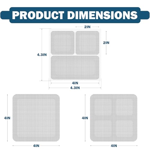 48 Sheets Window Screen Patches Repair Kit, 4 Sizes Window Screen Repair Tape, Strong Adhesive, Fiberglass Quick-Access (Black)