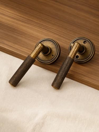 Knurled Door Lever Antique Brass Retro Privacy Door Handle, 1 Pack - color: Antique Brass Retro
