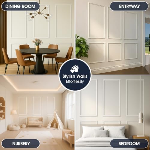 Set of 3 Peel and Stick Wall Molding Kit, Pre Cut Wainscoting Panels