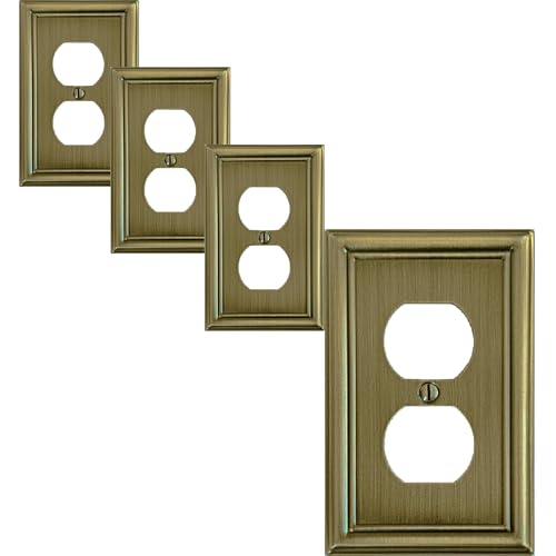 OKAWYC Single Duplex Outlet Light Switch Cover Luca Metal Wall Plate, 4-Pack Antique Brass 1 Gang, for Receptacle Light Switch, Switch Cover Decorative Wallplate covers, Durable - size: 1 Duplex
