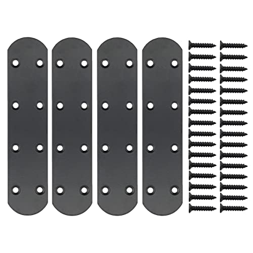 4 Pack Flat Mending Plate for Wood, ULIFESTAR Black Iron Flat Straight Brace Brackets Metal Repair Fixing Wood Brace Joining Plates Connector for Repairing Wooden Furniture with Mounting Screws - size: 6.7 x 1.5 x 0.12 inches