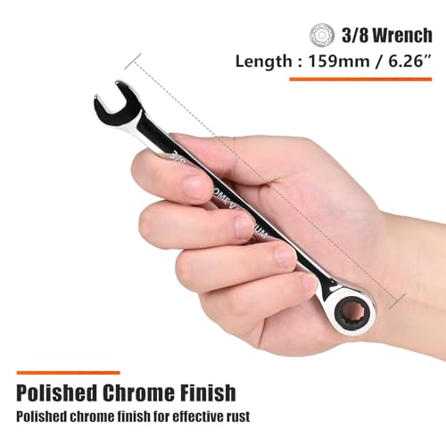 Egofine 3/8 inch Ratcheting Combination Wrench SAE, Industrial Grade Gear Spanner with 12-Point Design, 72-Tooth Ratchet, Chrome Vanadium Steel - size: 3/8"