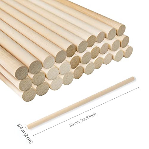 20 PCS Wooden Dowel Rods, 3/4 x 12 Inch