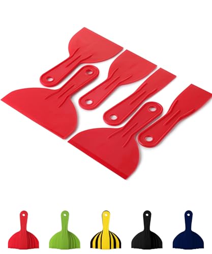 Bates- Plastic Putty Knife Set, 6 Pack Flexible Scrapers - color: Red, size: 1.5, 2, 3, 4, 5, 6 Inches, 6 Pack