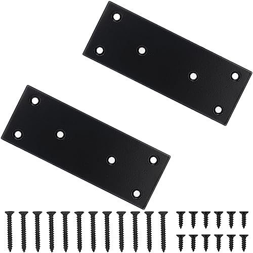 Mending Plate, Metal Steel Flat Straight Brace Bracket, Black Double-Wide Joining Plate for Wood Furniture Fastening & Fixing with 2 Sets of Screws of Different Lengths(48x128mm, 2 Pack) - size: 1.9 × 5 inches