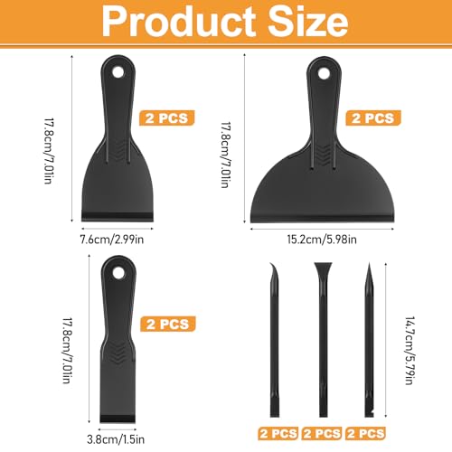 6 Pcs Plastic Putty Knife Scraper and 6 Pcs Flexible Carbon Fiber Plastic Scraper Tool, Non Scratch Scrapers Tool for Tight Spaces Label Scrapers Pen Shaped for Car Cleaning, Small Crevices, Drywall