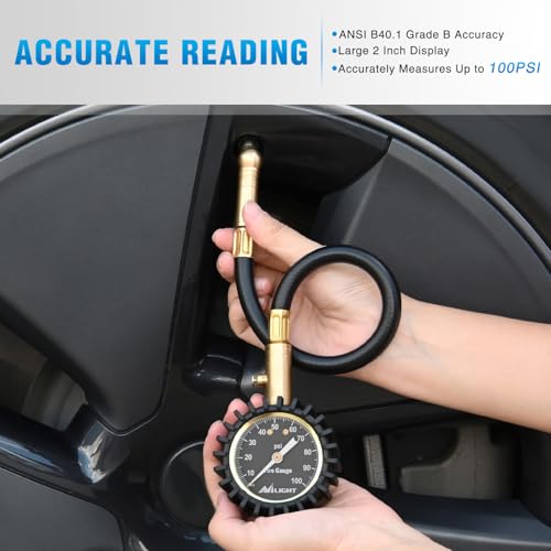 Nilight 100PSI Tire Pressure Gauge Glow Dial 14" Extended Hose - color: Night Glow Tire Gauge