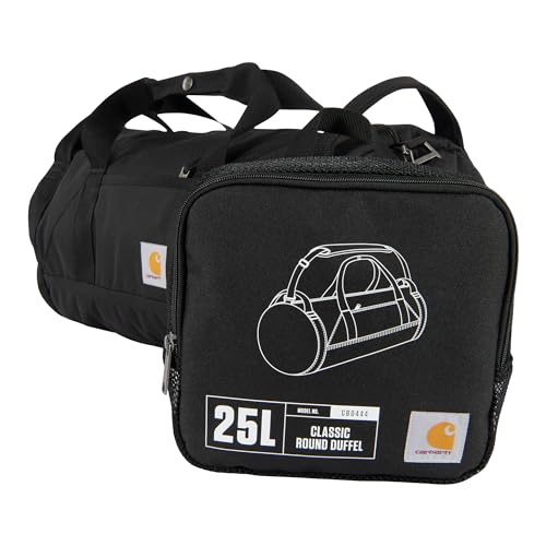 Carhartt Classic Round Duffel with Utility Pouch, Heavy-Duty, Water-Resistant Packable Gear Bag for Jobsite, Gym, and Travel - color: Black, style: 25l
