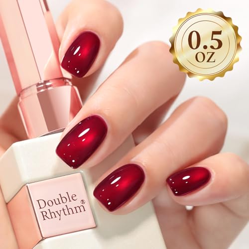 Double Rhythm Jelly Glass Cat Eye Gel Polish with Magnet 15ML Holographic Glitter Shimmer Translucent Sheer Color Magnetic Nail Polish Salon DIY at Home (Red-MC1116) - color: Glass Red