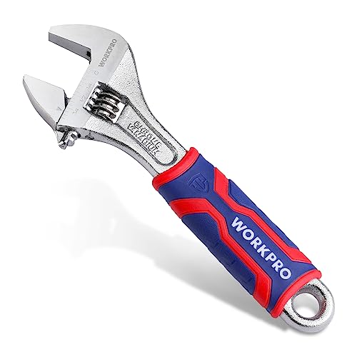 WORKPRO 6-Inch Adjustable Wrench, Wide Jaw, Metric/SAE Scales | Rubber Anti-Slip Grip, Premium Cr-V Steel, Chrome-Plated Finish for Strength and Corrosion Resistance - size: 6 inch