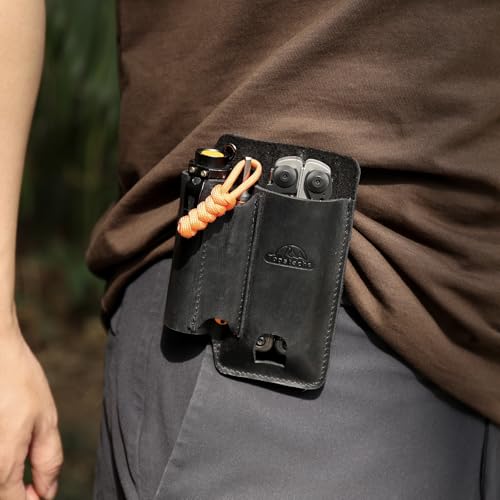 Topstache Leather Multitool Sheath with Belt Clip - Multitool Pouch for Belt - EDC Belt Organizer - Multitool Holster Fits Multitool, Flashlight, Pen - Leather Multitool Holder - Black - color: Black-L (for multitool)