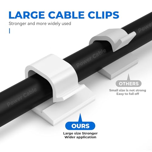 40Pack Large Cable Clips, Adhesive Wire Holders for Desk Wall, White - color: White