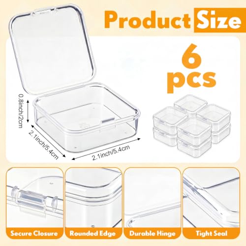 Jetec 6 Pieces Mini Plastic Clear Beads Storage Containers Box for Collecting Small Items, Beads, Jewelry, Business Cards, Game Pieces, Crafts (2.1 x 2.1 x 0.8 Inch) (Pack of 3) - size: 2.1 x 2.1 x 0.8 Inch (Pack of 3)
