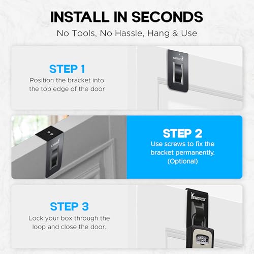Kingsley KL-180 Over-The-Door Lockbox Bracket – Black Metal Key Lock Box Holder