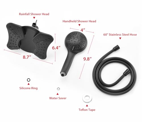 GRICH Shower Head with Handheld Spray - Dual High Pressure Showerhead - color: Black, size: 2.5 GPM