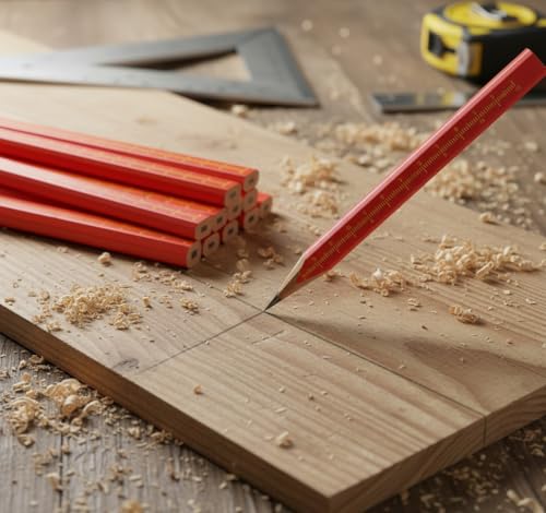 KR. LIF Carpenter Pencils with CM Scale – Framing Construction Pencil for Contractor & Woodworking 14-Pack (Red) - color: Red