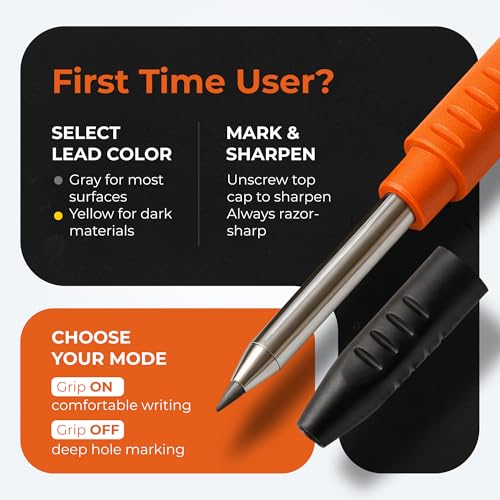 THORVALD 2 Carpenter Pencils Set for Construction - Incl. 38 Leads + Sharpener + Finger Grip - Solid Mechanical Pencils with Fine Point/Best Marking tools Construction/Carpenters/Scriber