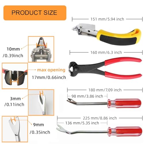 4Pcs Upholstery Staple Remover Tool Set Nail Puller, Staple Puller Set Including End Cutting Plier, Tack Pullers, Carpet Remover, Removing Staples from Construction Furniture Floor Wall Wooden