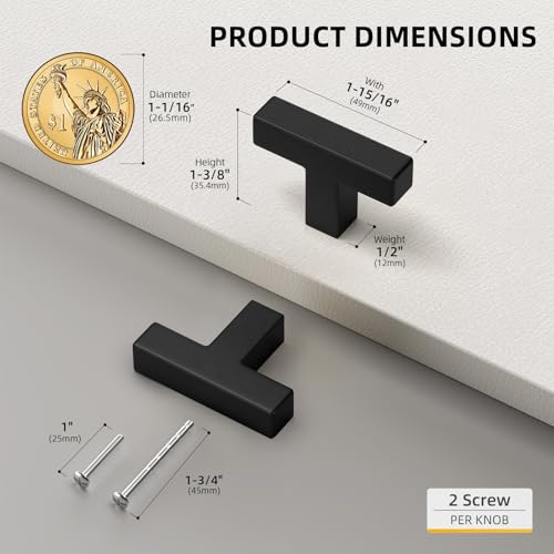 Goldenwarm 5 Pack Black Cabinet Knobs，Single Hole Drawer Knobs - color: Matte Black, size: Single Hole