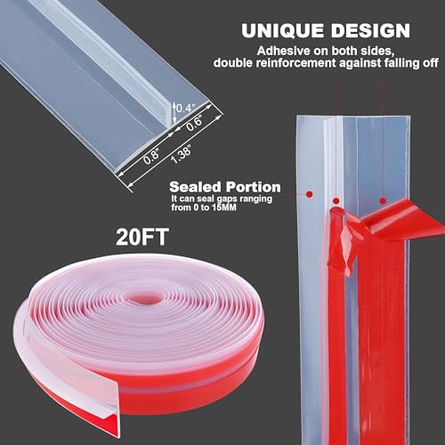 1.38 in x 20 Ft T-Shaped Silicone Weather Stripping Seal, Door Seal Tape for Doors and Windows,Weather Stripping Seal Strip Shower Sweep