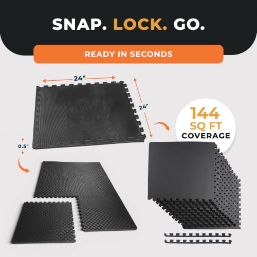 BalanceFrom Puzzle Exercise Mat 1/2-inch Thick, EVA Interlocking Foam Floor - color: Black, style: 1/2” Thick, 144 Square Feet