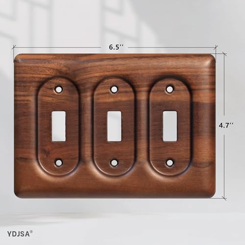 Solid Walnut Triple Switch Plate 3-Gang Light Switch Wall Cover for Decorative and Functional Home Accents (Pack of 2) - color: Walnut wood, size: Triple Rocker (Pack of 2)