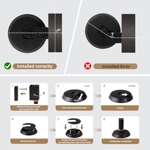 PANALI Windproof Door Stopper, Brass Mechanical Door Stop, Black - color: Matt Black