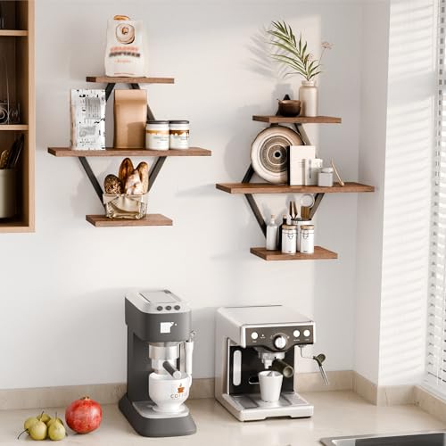 Floating Wall Shelves, Set of 2, Rustic Brown - color: Rustic Brown
