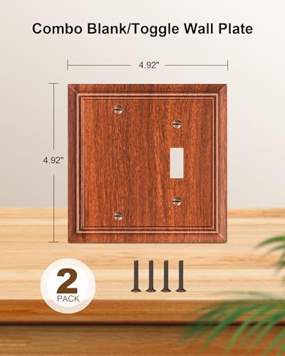2-Pack Natural Bamboo Fiber Combo Blank/Toggle Light Switch Cover Plate - color: Wood Grain, size: 1 Blank/1 Toggle 2PK