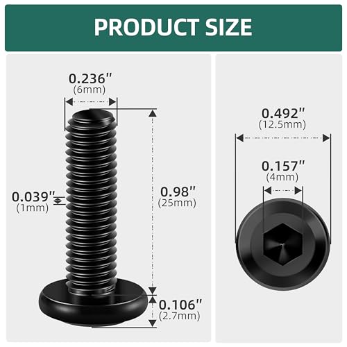 20Pcs M6-1.0 x 25mm Flat Head Socket Cap Screws Bolts 304 Stainless Steel Black Zinc Plated Furniture Bolts, Fully Threaded M6 Bolt with Hex Spanner - size: M6 x 25mm