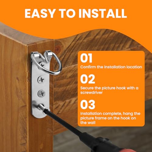 Aifeier ET 12pcs D Ring Picture Hangers, Extra Large 4-Hole with 48 Screws