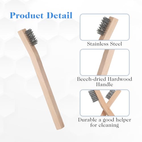 32 Pack Stainless Steel Wire Scratch Brush Set, 7.8 Inch Small Wire Brush with Beech Wood Handle for Rust, Paint, Dirt Removal on Metal and Hard Surfaces