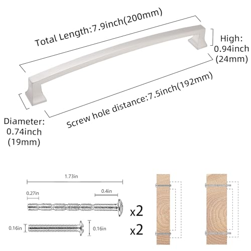 COTYKILEY 10 Pack 7.5 Inch(192mm) Brushed Satin Nickel Cabinet Handles Kitchen Cabinet Pulls Cabinet Door Handles Kitchen Cabinet Hardware - color: Brushed Satin Nickel, size: 7.5" Hole Center（192MM）