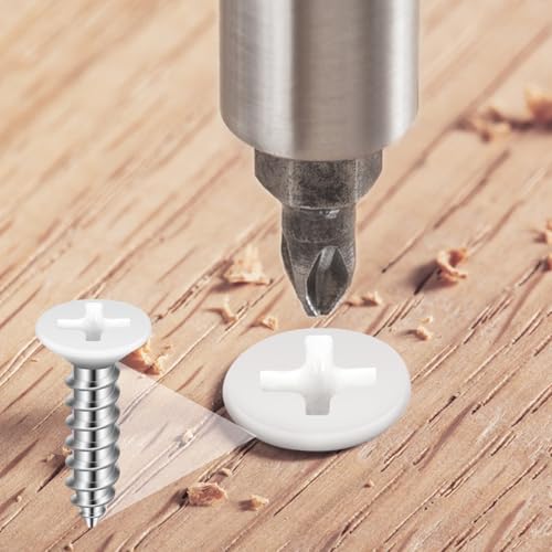 150PCS White Head Screws #6 White Screws for 2.8mm-3.0mm Holes,2”,1-1/2”,1-1/4”,1”,3/4”,1/2” Size Wood Screws Assortment Kit for Shutters,Book Shelf,Wall Plate,Shiplap,Blank Plates