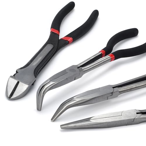4 Piece 11" Extra Long Needle Nose Pliers Set with Insulated Comfort Grip - size: 4 Pieces - 11" - Straight/45°/90°/Diagonal