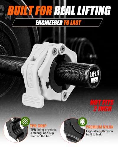 MAXRICH Ultra-Thin 1-Inch Barbell Clamps, Quick Release Weight Clips for 23–30mm Bars, Secure Barbell Collars for Home Gym - color: White
