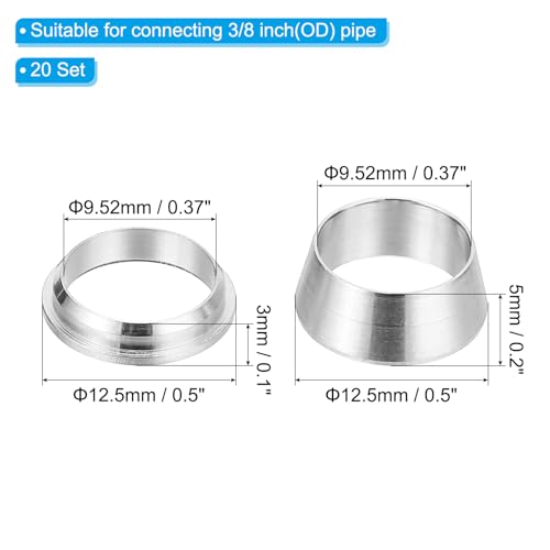 PATIKIL 3/8" Tube OD 304 Stainless Steel Compression Tube Fitting Sleeve, 20 Pack Double Ferrule Ring Tubing Fitting Assortment Kit, Silver - size: 3/8 Inch